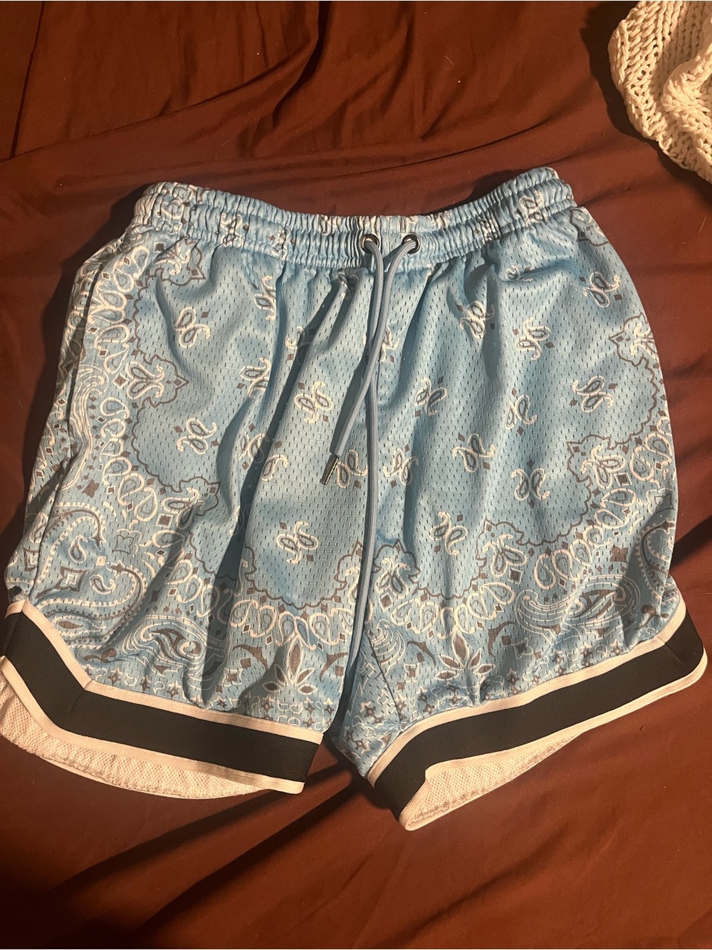 Light Blue Paisley Athletic Shorts with Drawstring